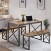 VECELO Kitchen Table with 2 Benches for 4, 43.3'' Wood Dinin...