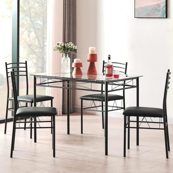 VECELO Kitchen Dining Table and Chairs Set for 4, Padded Sea...