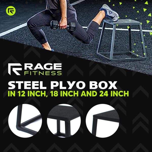 Rage Fitness Steel Plyo Box 12-18-24 Inch High Anti-Slip Pre...