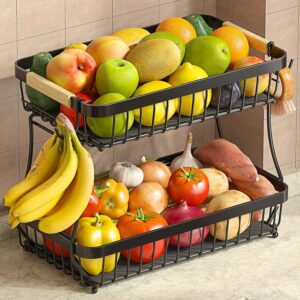 2 Tier Fruit Basket for Kitchen Counter with 2 Mobile Banana...