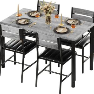IRONCK Dining Table Set for 4, Wood Kitchen Table with Uphol...