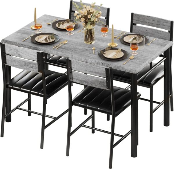 IRONCK Dining Table Set for 4, Wood Kitchen Table with Uphol...