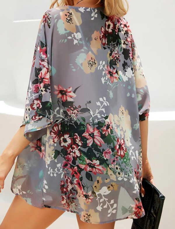 Women's Floral Print Puff Sleeve Kimono Cardigan Loose Cover...