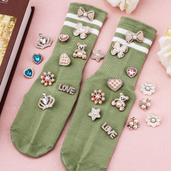 24pcs Sock Charms Pins, 12 Styles Safety Pins Rhinestones an...
