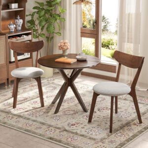 Tangkula Mid-Century Modern Round Dining Table Set for 2, Wo...