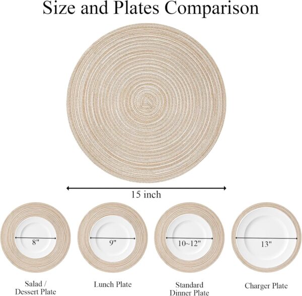 SHACOS 15 inch Round Braided Placemats Set of 6 Non Slip Hea...