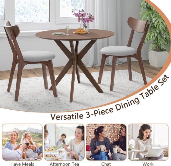 Tangkula Mid-Century Modern Round Dining Table Set for 2, Wo...