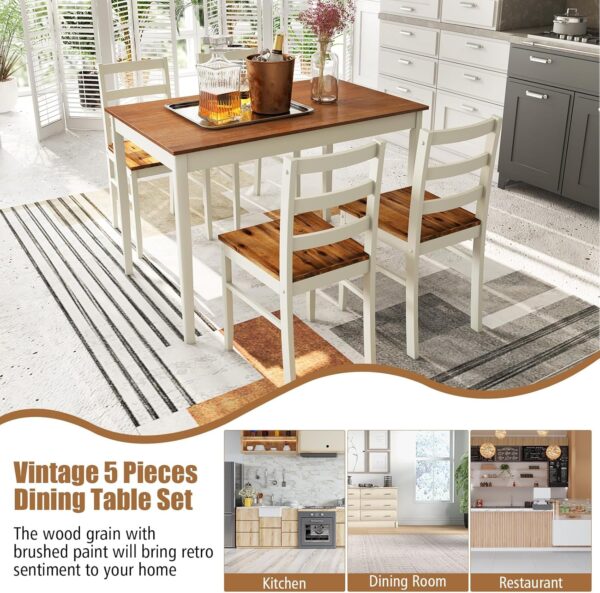 Tangkula Dining Table Set for 4, Solid Wood, Farmhouse Dinet...