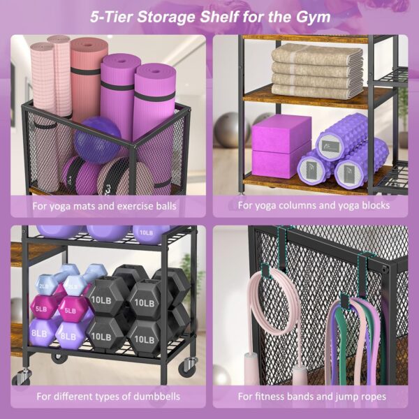 5 Tier Dumbbell Rack, Yoga Mat Storage Holder, Home Gym Stor...