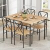 VECELO 5-Piece Kitchen Dining Table Set, Wood Tabletop & Hea...