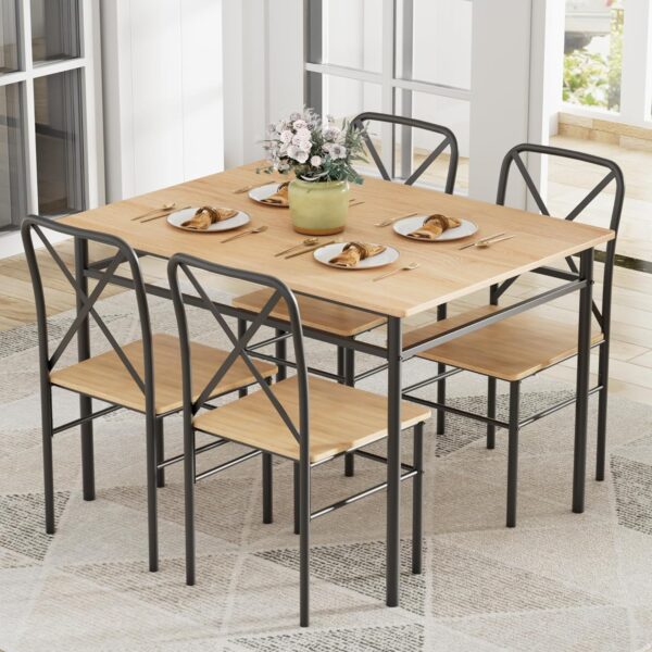 VECELO 5-Piece Kitchen Dining Table Set, Wood Tabletop & Hea...