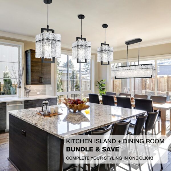 IKK Black Crystal Pendant Light for Kitchen Island, Luxury W...