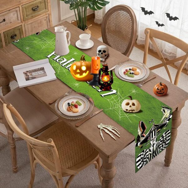 Halloween Table Runner,Green Tablecloth Seasonal Kitchen Din...
