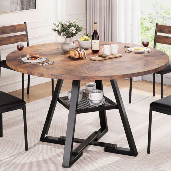 Round Dining Table for 4,Kitchen Dining Room Circle Dinner P...