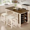 AMERLIFE 5-Piece Solid Wood Counter Height Kitchen Island Ta...