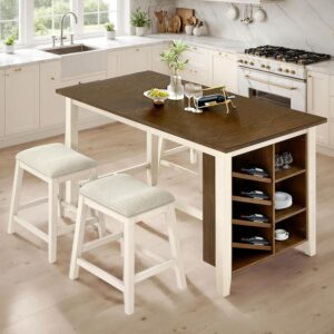 AMERLIFE 5-Piece Solid Wood Counter Height Kitchen Island Ta...