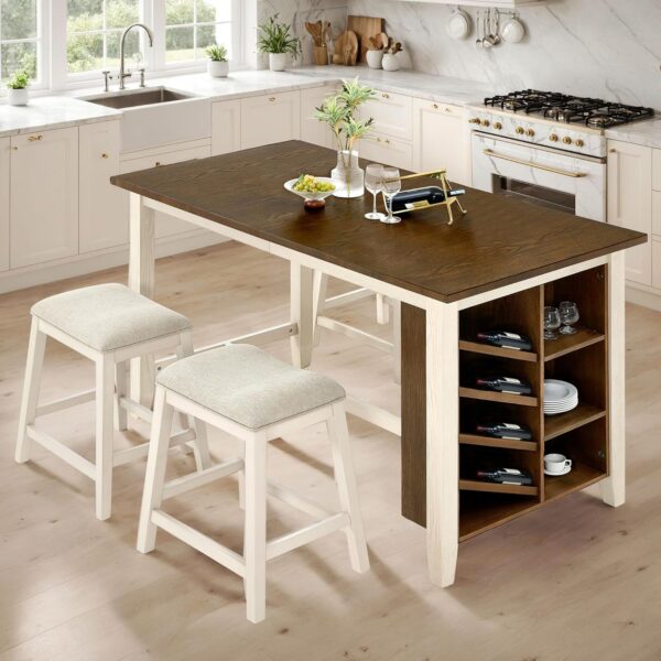 AMERLIFE 5-Piece Solid Wood Counter Height Kitchen Island Ta...