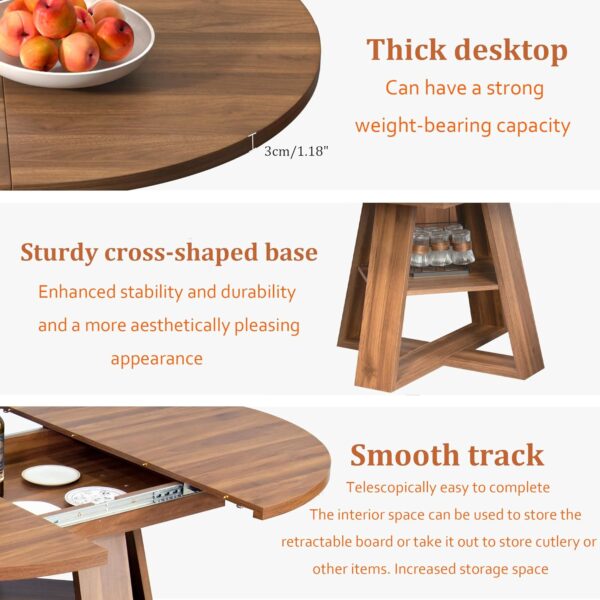 43.3in-59in Extendable Round Dining Table for 4-8,Modern Kit...