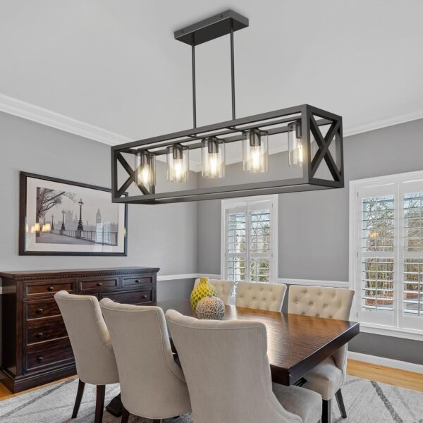 Espird Farmhouse Dining Room Light Fixture - 5 Light Matte B...