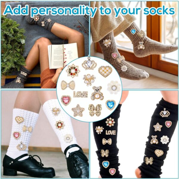 24pcs Sock Charms Pins, 12 Styles Safety Pins Rhinestones an...