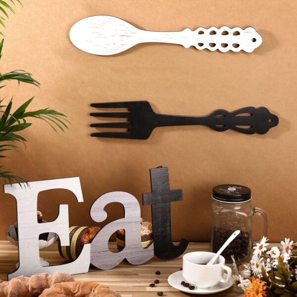 Jetec Set of Eat Sign, Fork and Spoon Wall Decor, Rustic Woo...