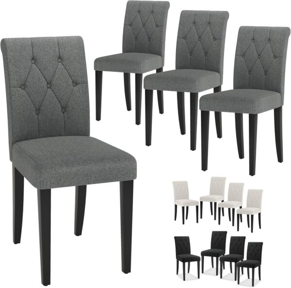 Upholstered Dining Chairs Set of 4, Button Tufted Parsons Di...
