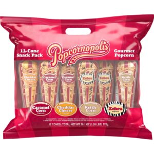 Popcornopolis Gourmet Popcorn Cone Variety Pack – Zebra, Che...