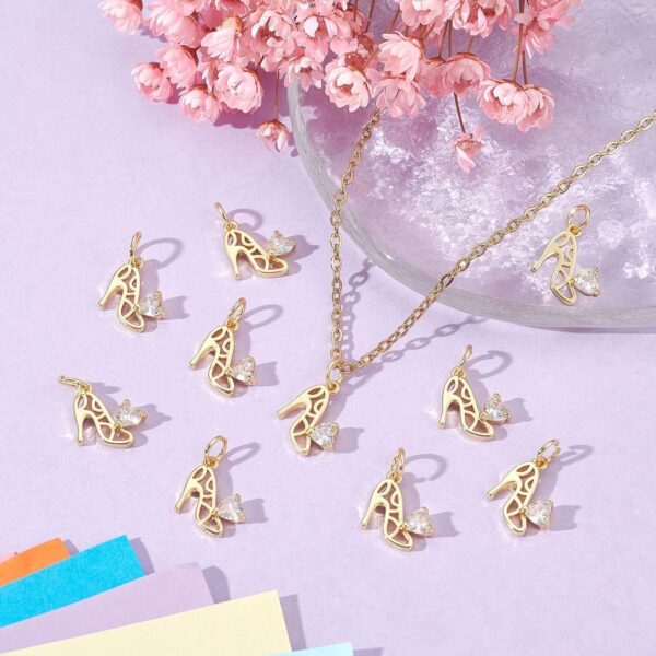 KitBeads 20pcs Cubic Zirconia High Heel Heart Charms - 18K R...