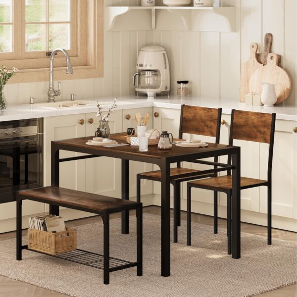 Shahoo Kitchen Table and 2 Chairs for 4 with Bench, 4 Piece ...