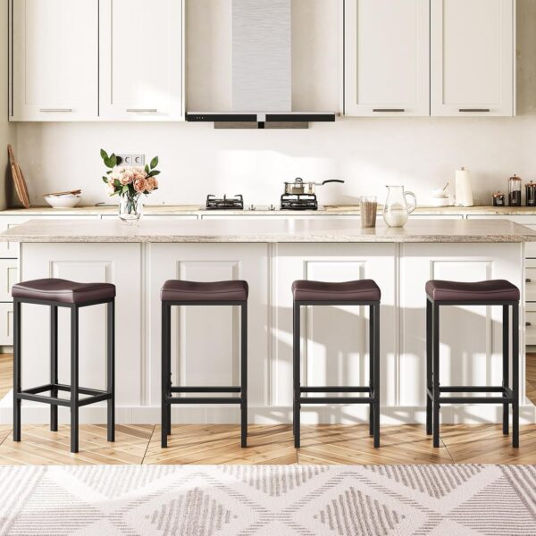 HOOBRO Bar Chairs, Set of 2 Counter Height Saddle Stools wit...