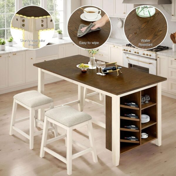 AMERLIFE 5-Piece Solid Wood Counter Height Kitchen Island Ta...