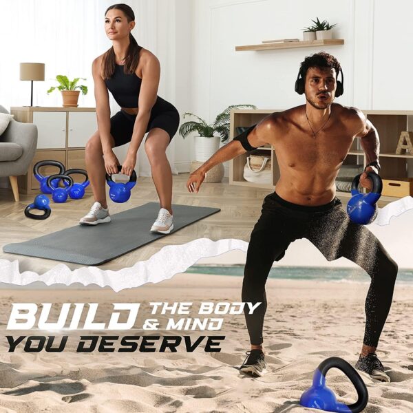 Yes4All 5-100 LB Kettlebells Vinyl Coated Cast Iron for Dumb...