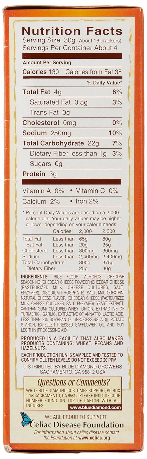 Blue Diamond Almond Nut Thins, Cheddar Cheese, 4.25 Oz