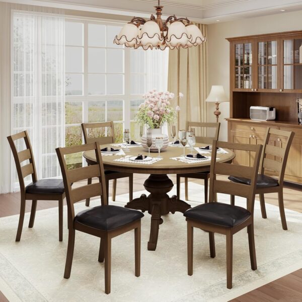 COLAMY Upholstered Dining Chairs Set of 2, PU Leather Ladder...