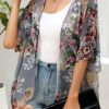 Women's Floral Print Puff Sleeve Kimono Cardigan Loose Cover...