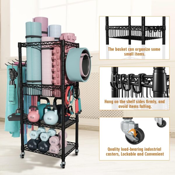 Home Gym Storage, 3 Tiers Workout Equipment Organizer with W...