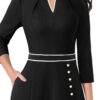 VFSHOW Womens Pleated Notch Neck Front Slit Buttons Pockets ...