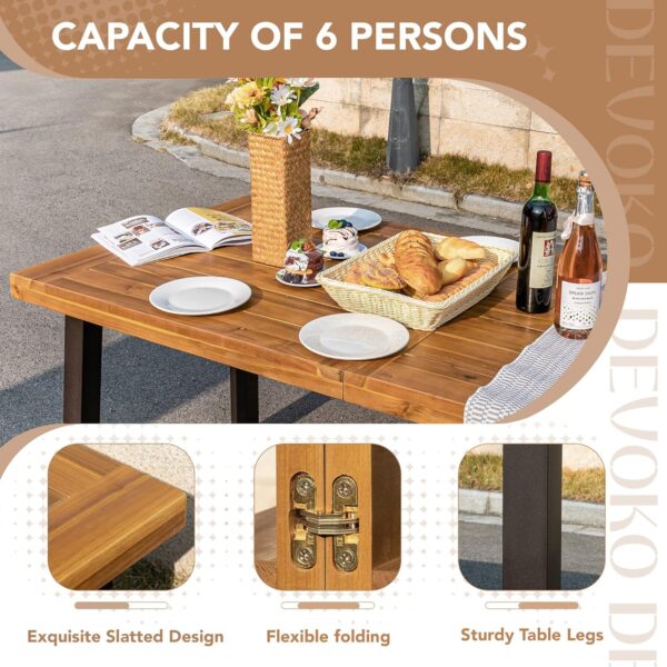 Devoko Home Acacia Wood Dining Table 6-Person Indoor Outdoor...