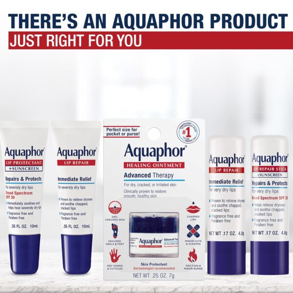 Aquaphor Lip Repair Ointment, Moisturizing Lip Balm Pack, Re...