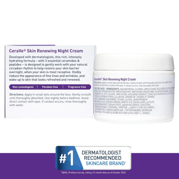 CeraVe Skin Renewing Night Cream, Niacinamide, Peptide Compl...