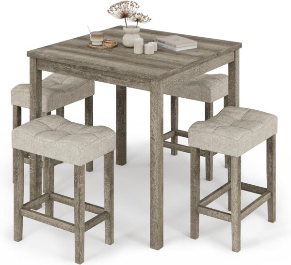 5-Piece Counter Dinner Height Table Set, Indoor Modern Recta...