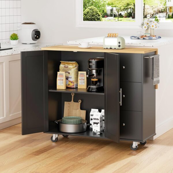 Shintenchi Kitchen Island with Folding Drop Leaf, Rolling Is...