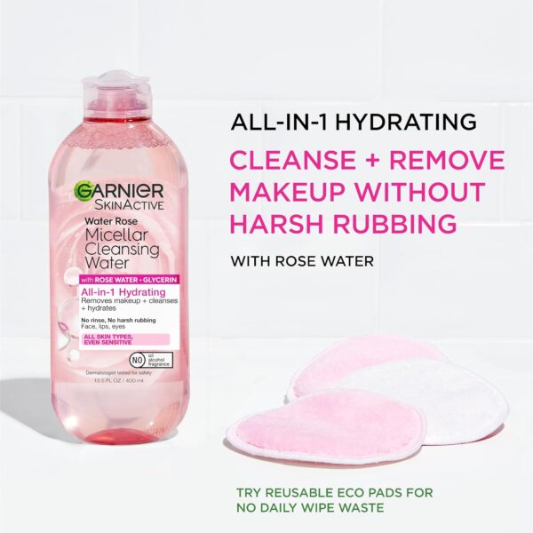 Garnier Micellar Water with Rose Water and Glycerin, Hydrati...