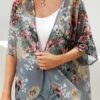 Women's Floral Print Puff Sleeve Kimono Cardigan Loose Cover...