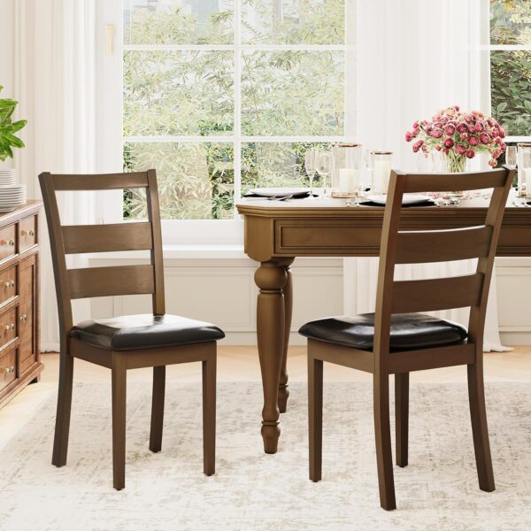 COLAMY Upholstered Dining Chairs Set of 2, PU Leather Ladder...