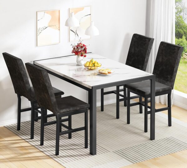 AWQM Products 5-Piece Marble Dining Set, Modern Kitchen Tabl...