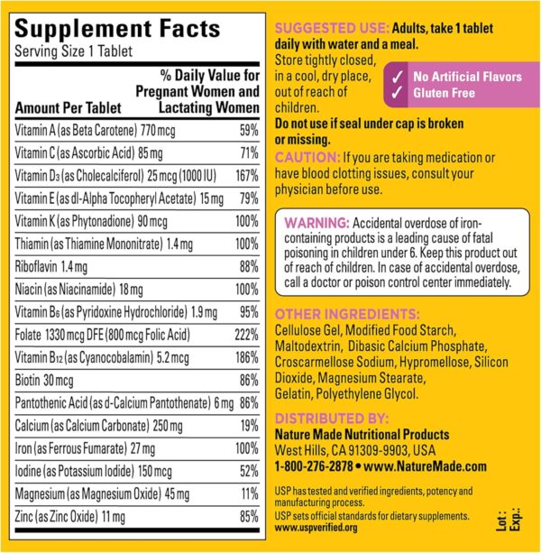 Nature Made Prenatal Multivitamin with Folic Acid, Prenatal ...
