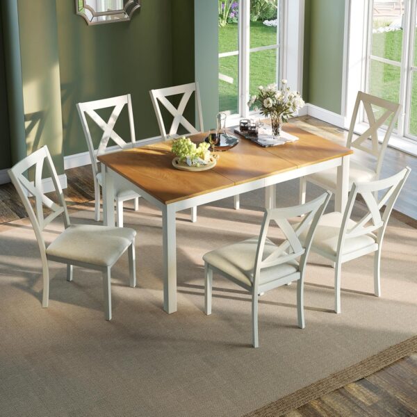 AMERLIFE 7-Piece Farmhouse Solid Wood Dining Table Set with ...