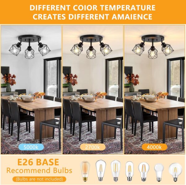 3-Light Kitchen Flush Mount Ceiling Light, Adjustable Multi-...