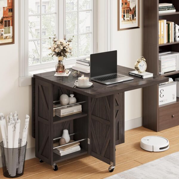 Space Saving Folding Dining Table, Farmhouse Foldable Dining...